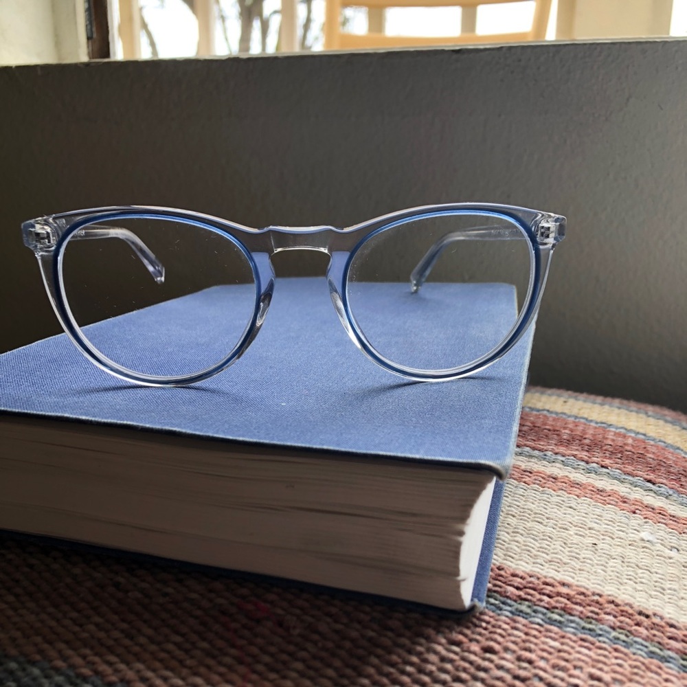 Warby Parker - Haskell in Crystal with Blue Jay